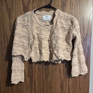 Zara Cream Cardigan Sweater with Textured Knit